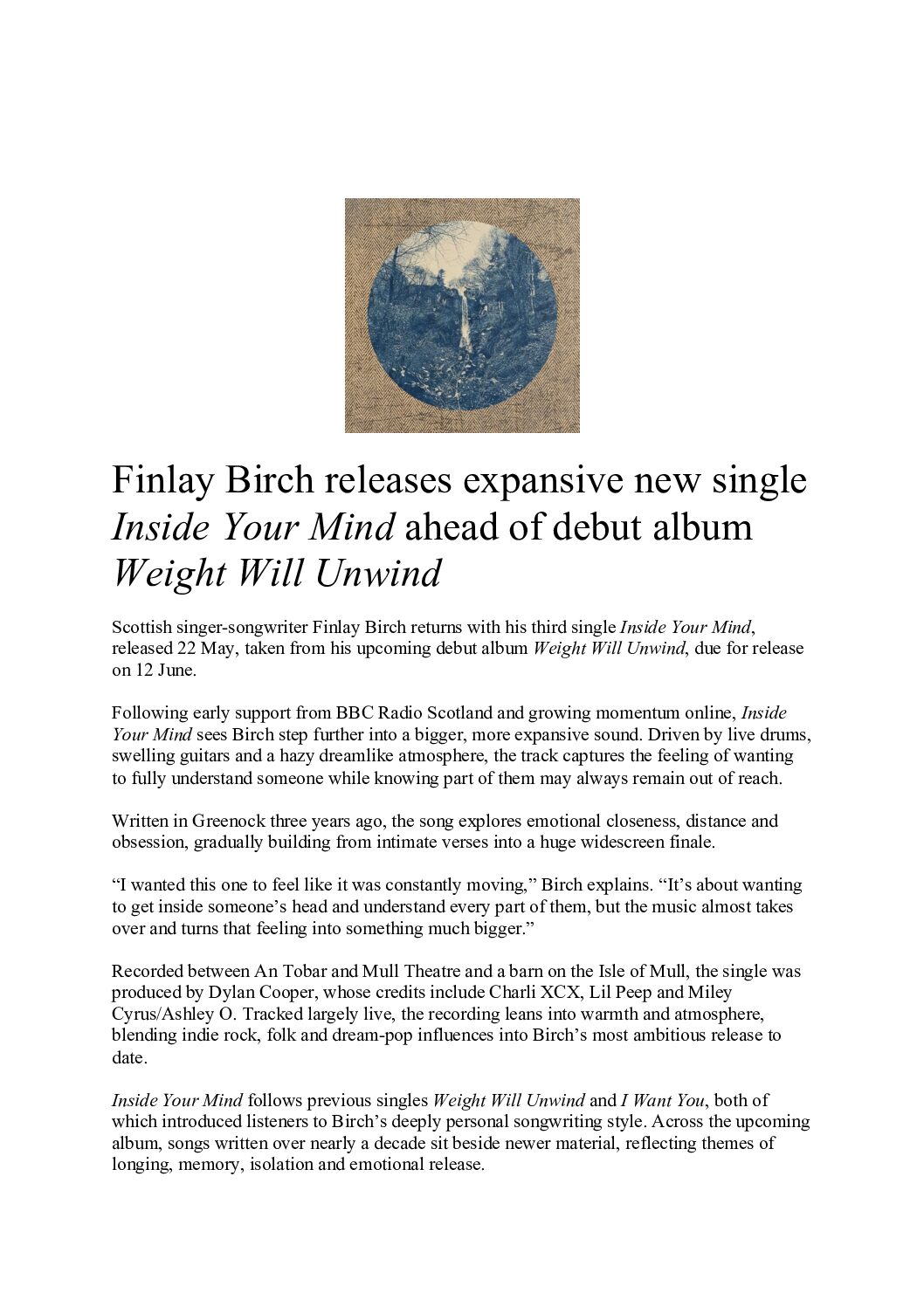 Finlay Birch Opens Up the Skies on “Inside Your Mind”